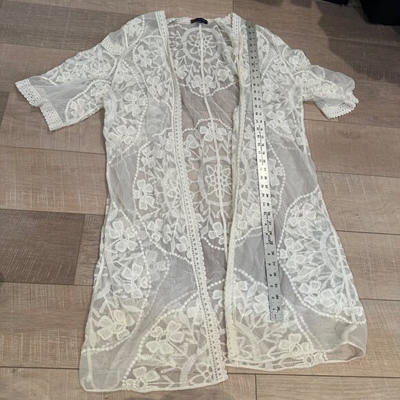 INDIGO POPPY WOMENS 3X WHITE LACE BOHO OPEN FRONT CARDIGAN KIMONO - Picture 4 of 8